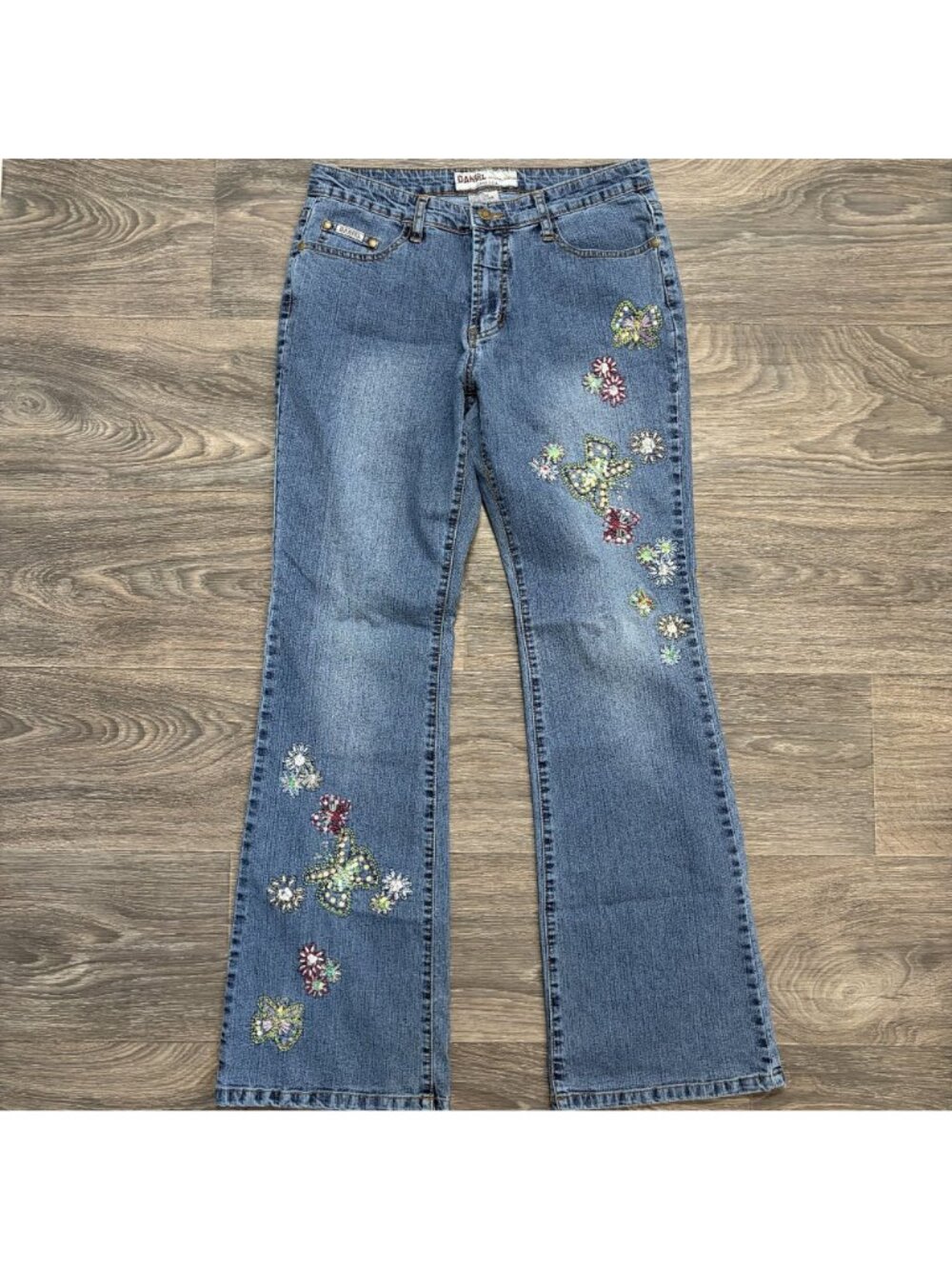 Daniel Y2K Embroidered Sequin Bootcut Jeans 11-12 Butterfly Floral Whimsy Denim - Picture 5 of 16